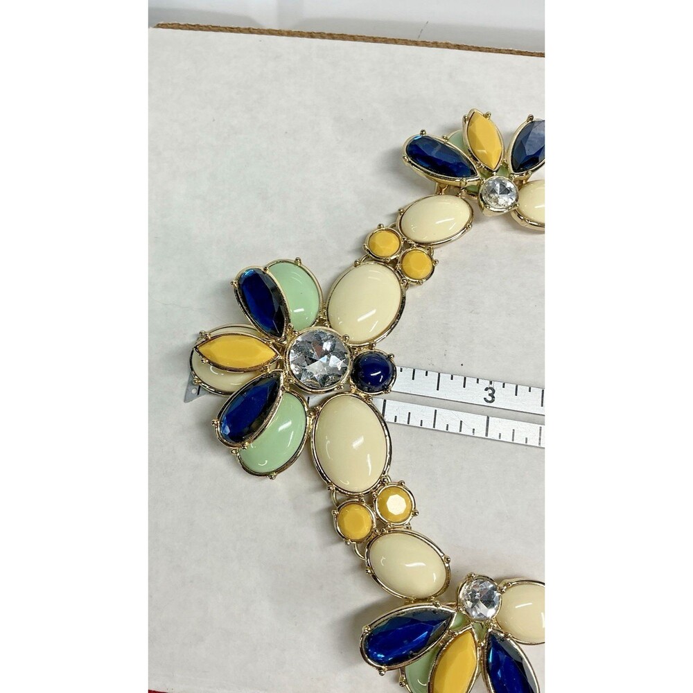 Goldtone Bee Blue Yellow Cream Green Acrylic Insets Talbots Statement Necklace - Picture 9 of 14